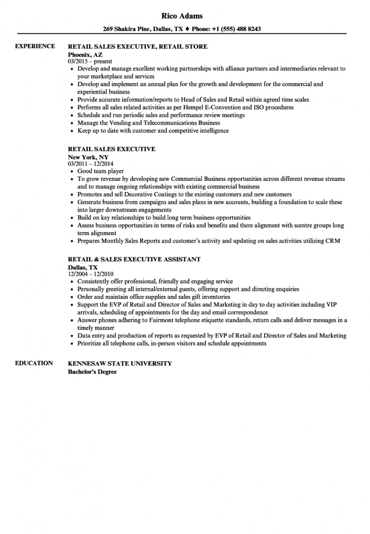 Sales Executive Resume Examples