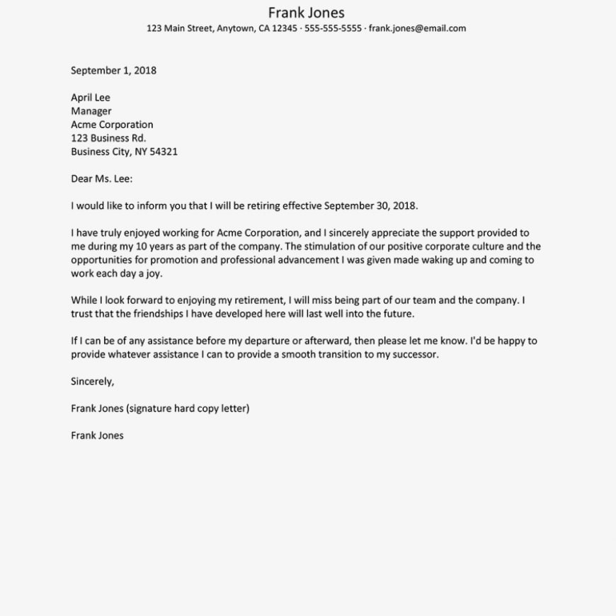 Retirement Resignation Letter Examples Free Templates How Do