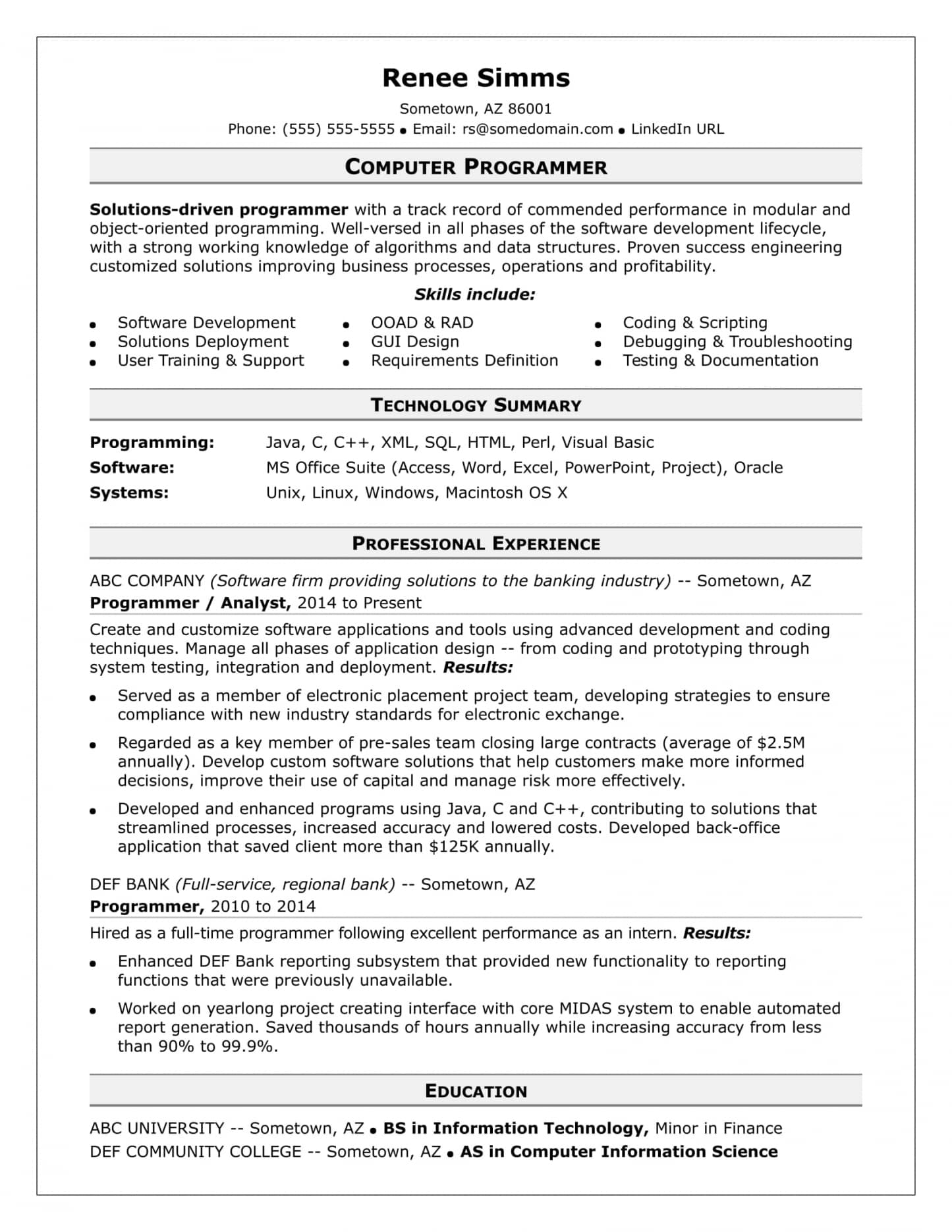 Programmer Resume Examples