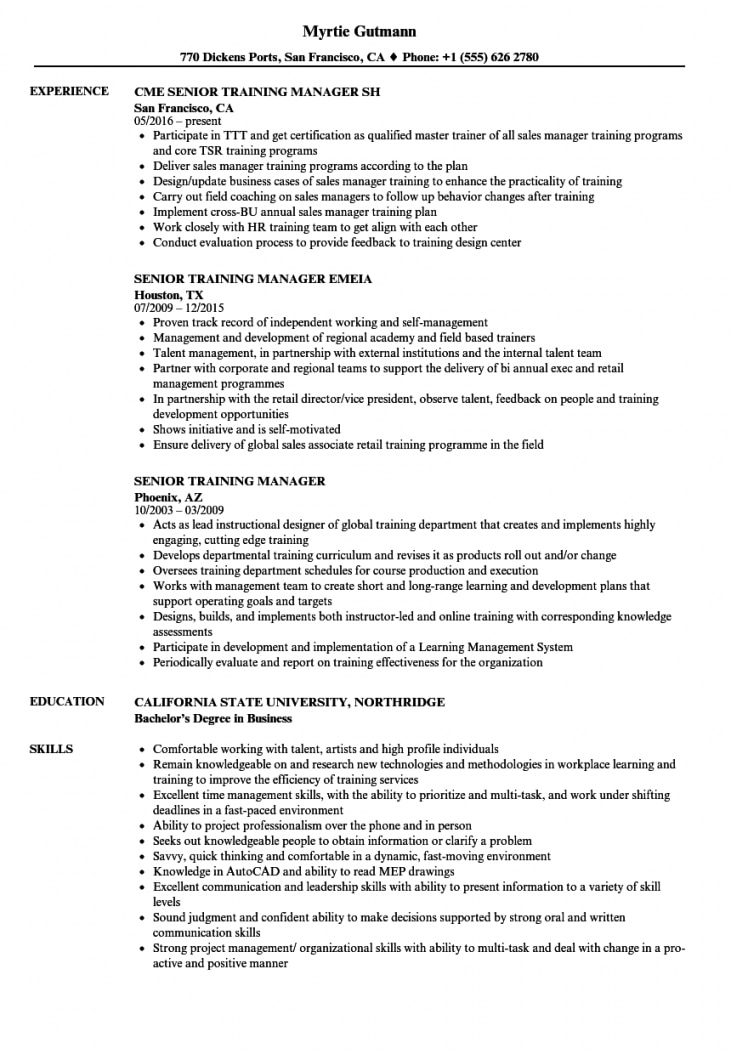 Training Manager Resume Examples