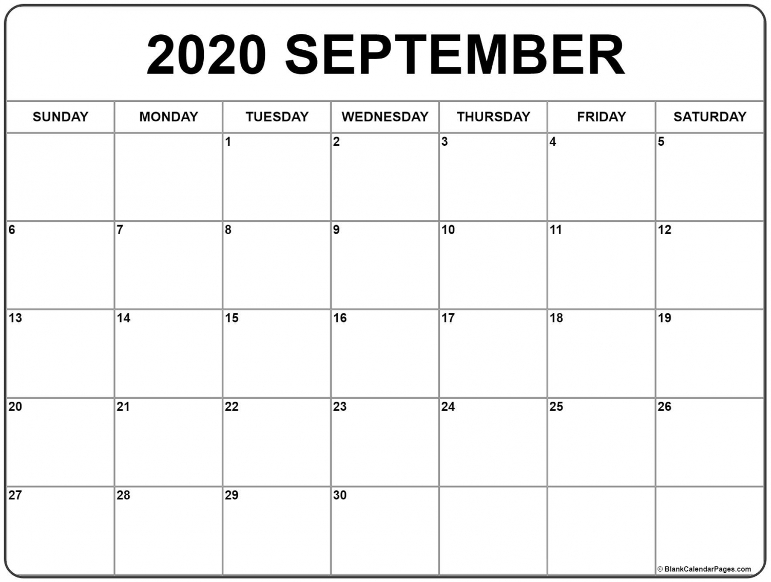 Printable Calendar September 2020