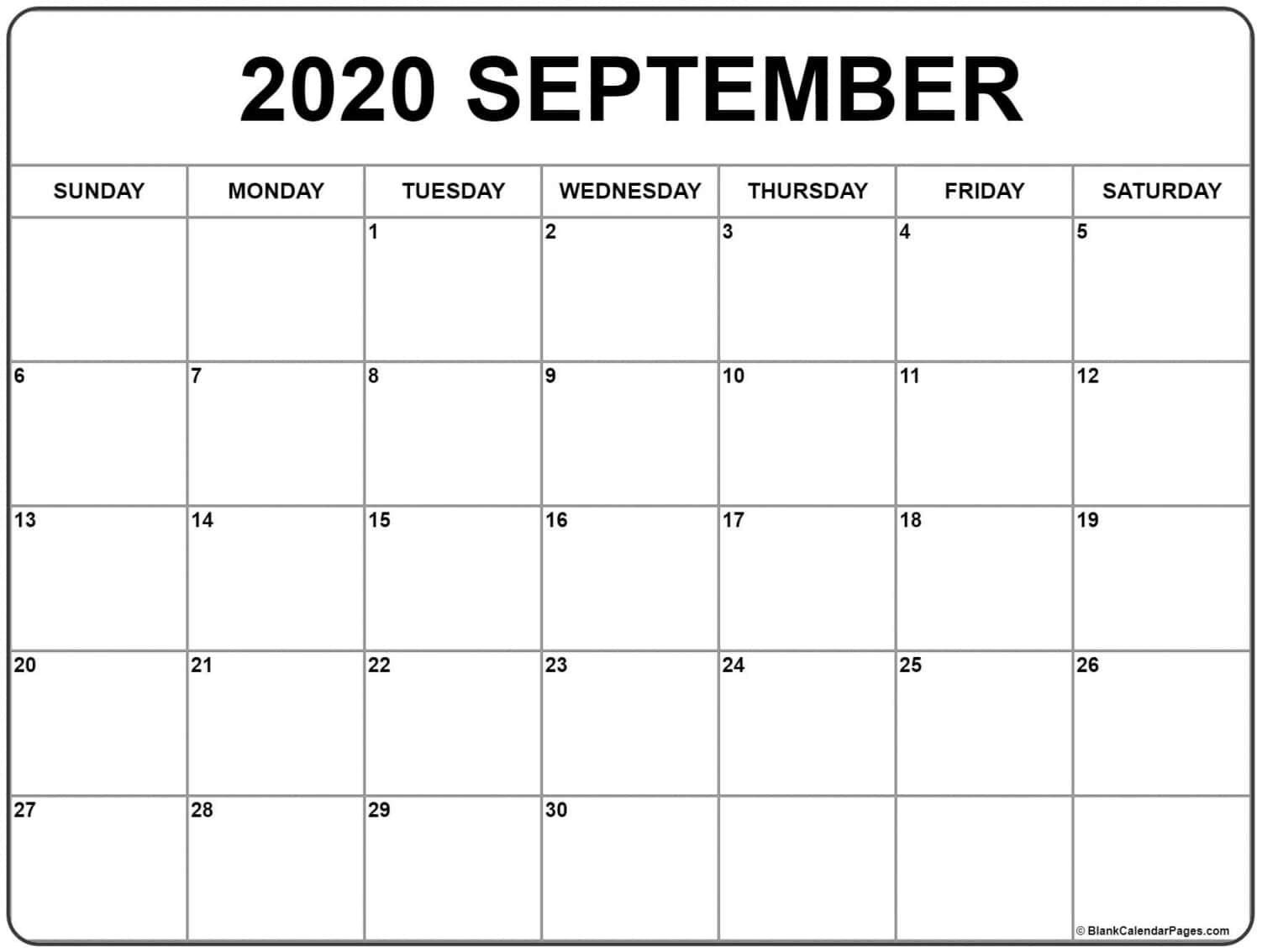 Calendar September 2020 Printable