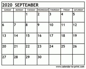 September 2020 Calendar Printable