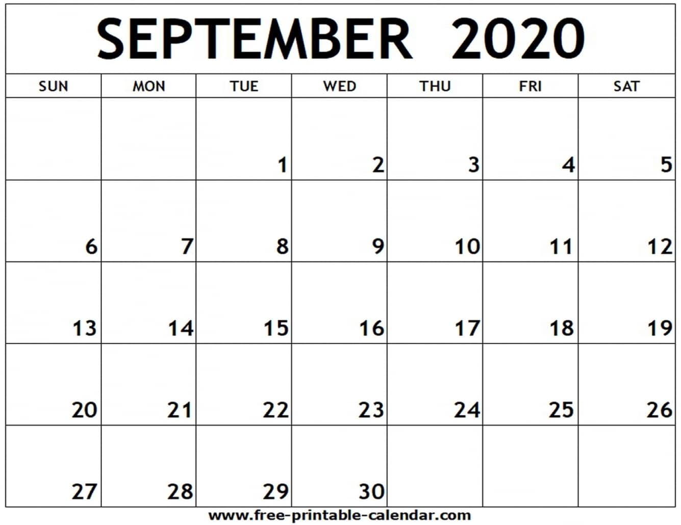 September 2020 Calendar Printable