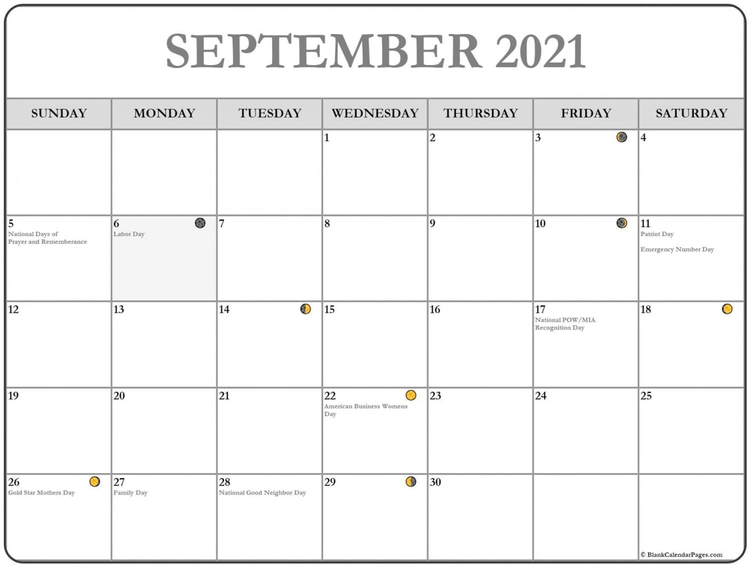 September 2021 Lunar Calendar | Moon Phase Calendar