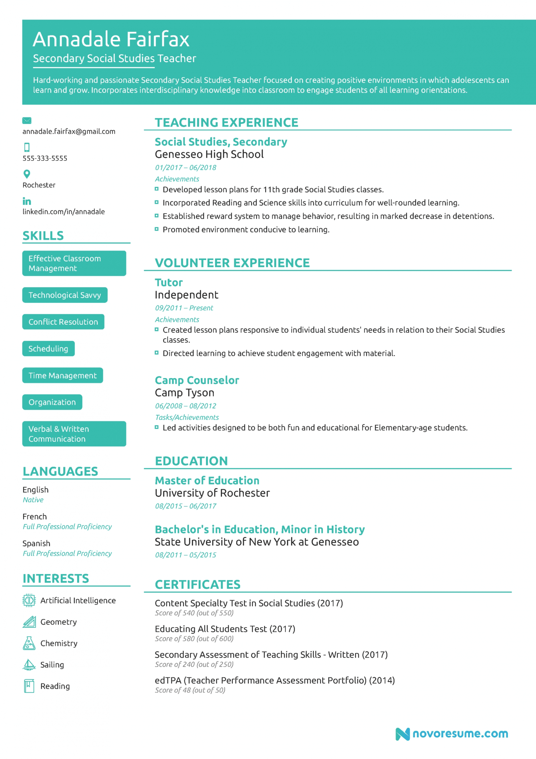 Teacher Resume Example [2019] - Guide &amp; Example
