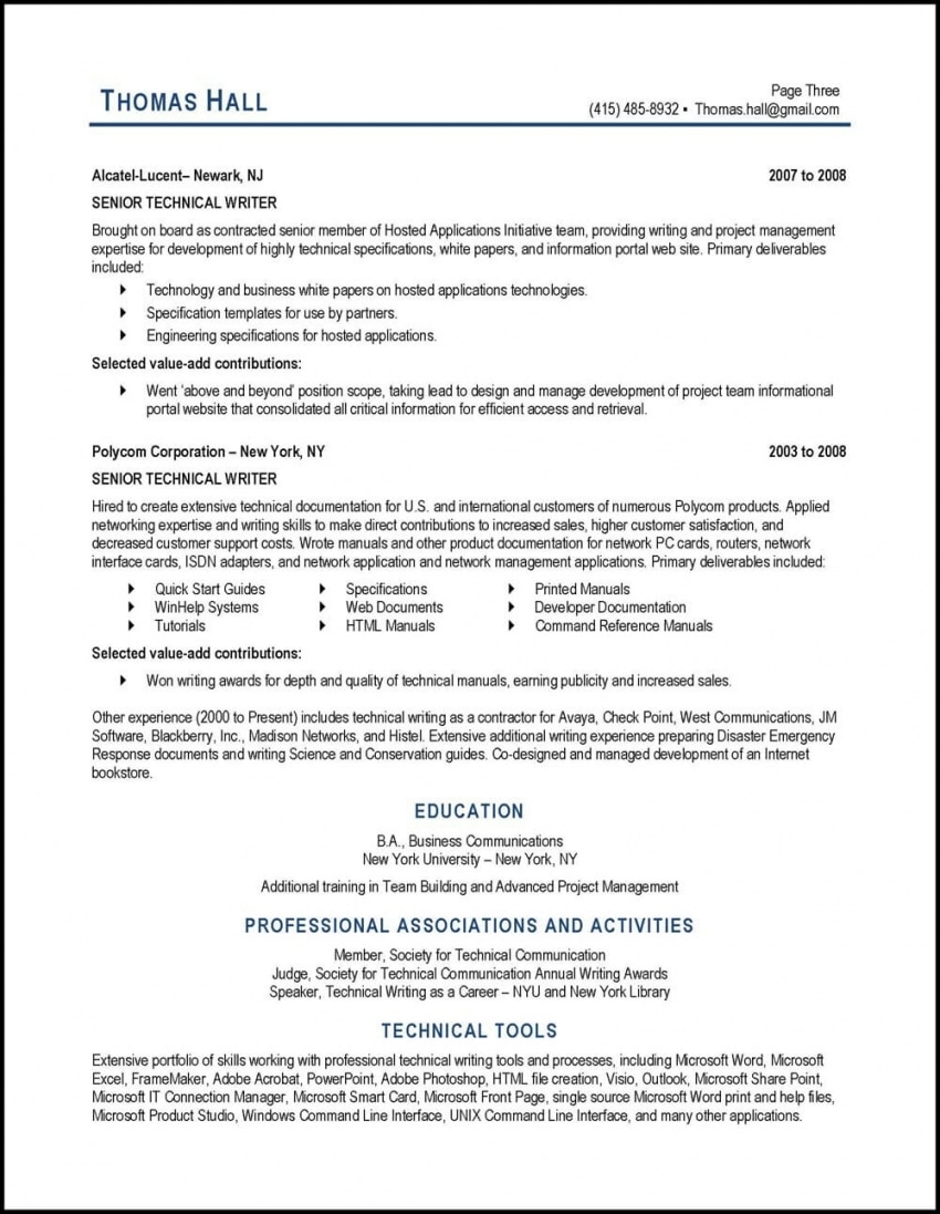 Writers Resume Example