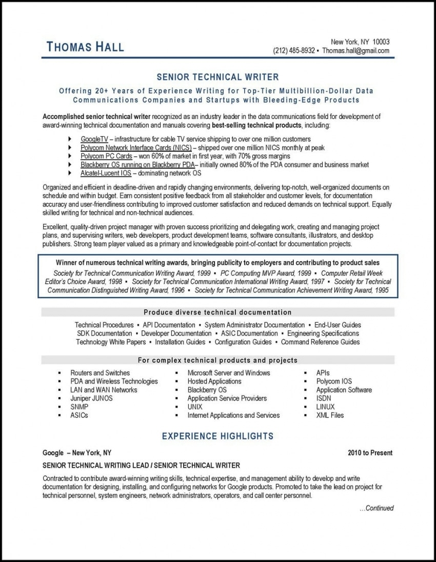 Writers Resume Example