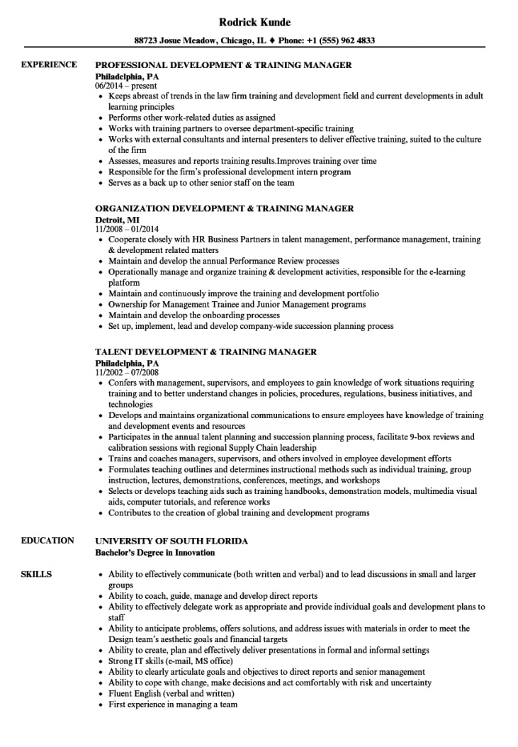 Training Manager &amp; Development Manager Resume Samples