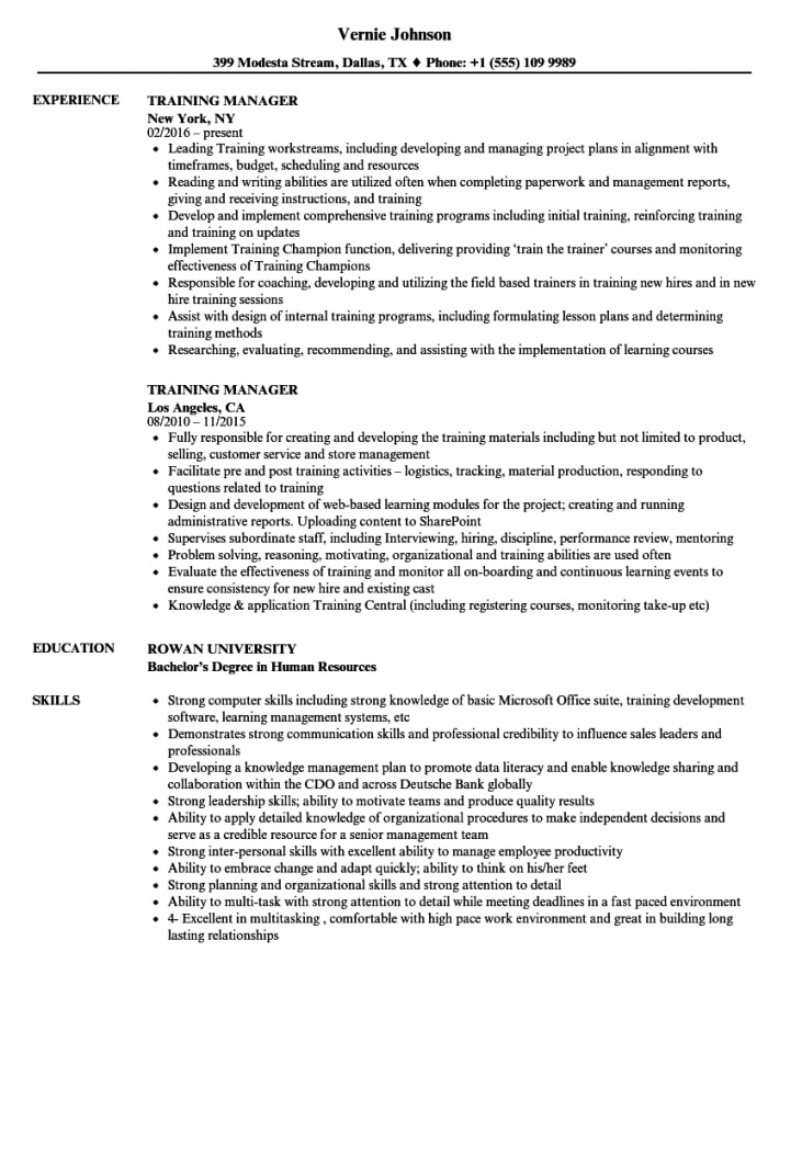 Training Manager Resume Examples