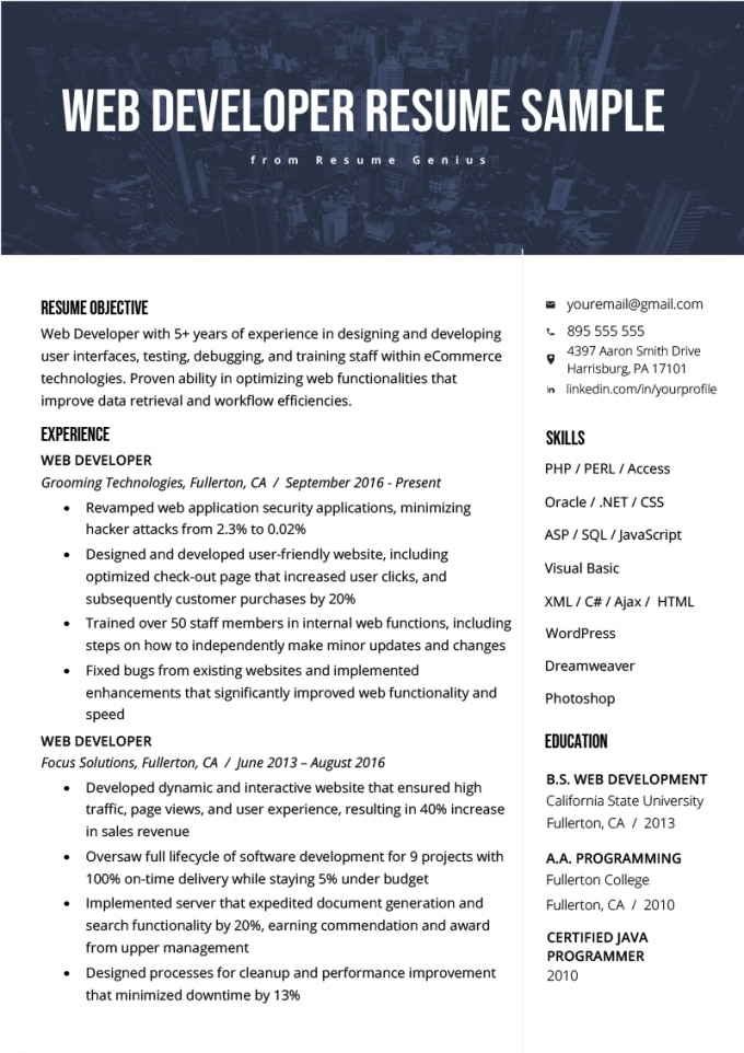 Web Developer Resume Sample &amp; Writing Tips | Rg