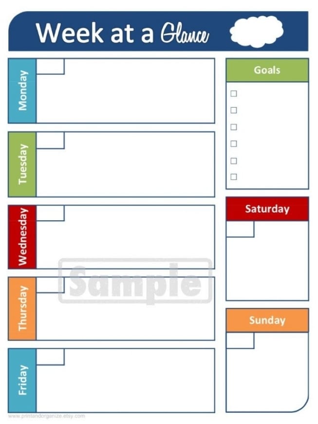 Week At A Glance Printable Calendar