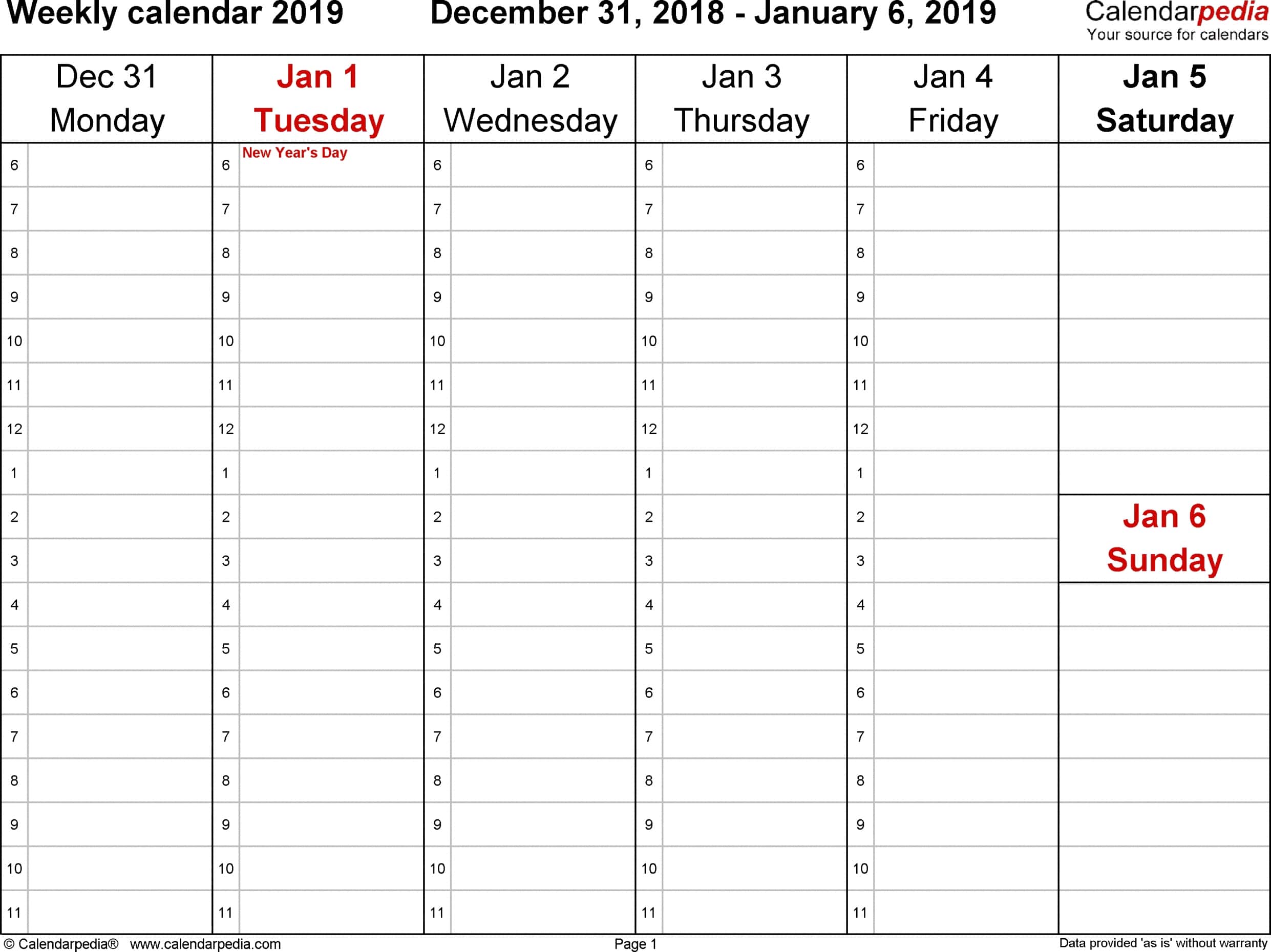 Weekly Calendars 2019 For Word - 12 Free Printable Templates