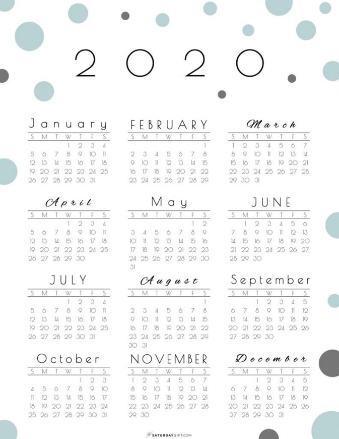 Free Printable Year At A Glance Calendar 2020