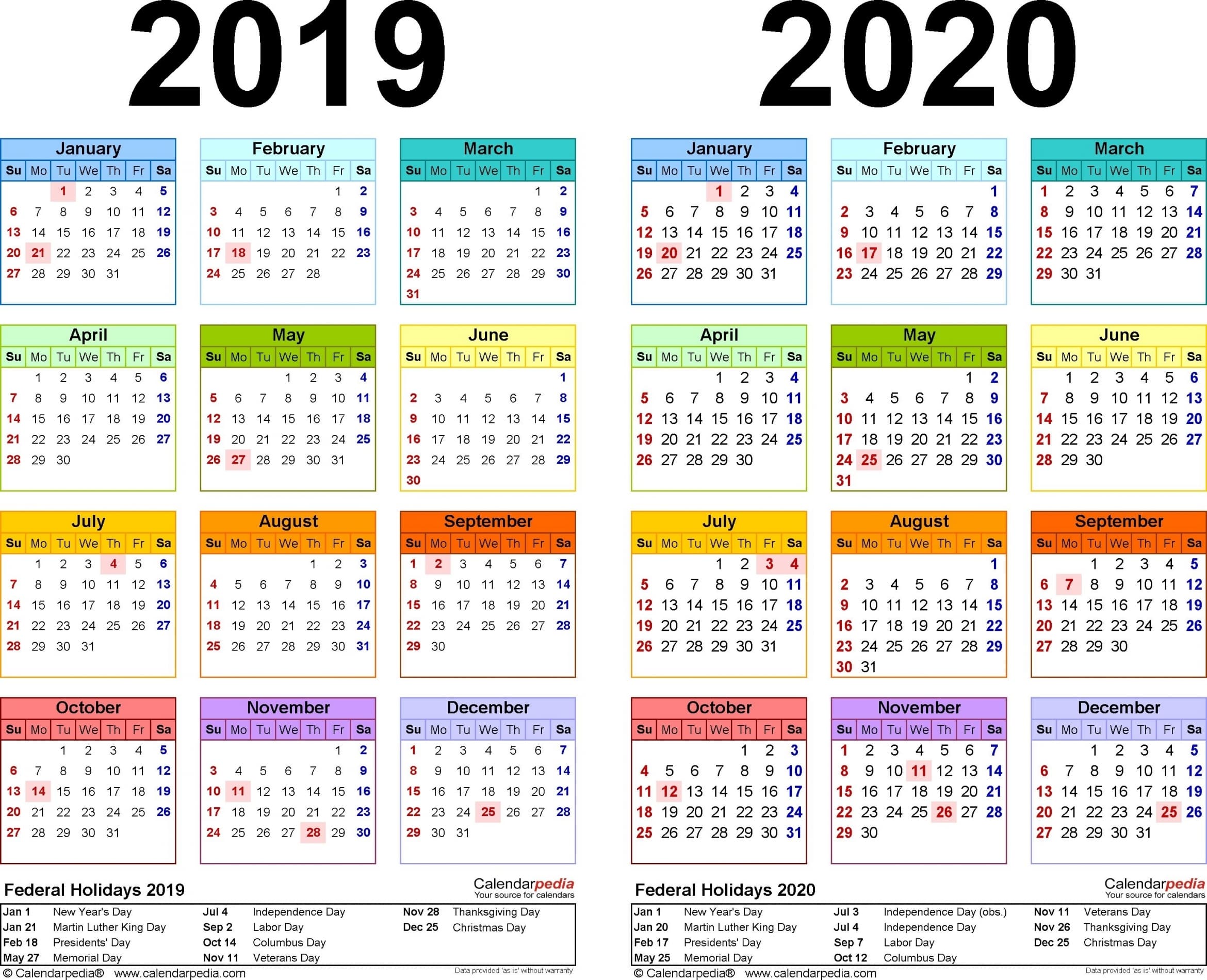 2 Week 2020 Calendar Printable