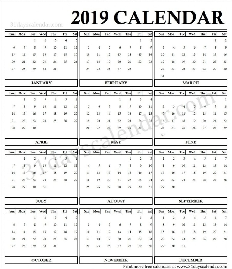 At A Glance Calendar Template