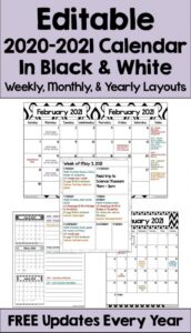 2020-2021 Calendar Printable And Editable With Free Updates