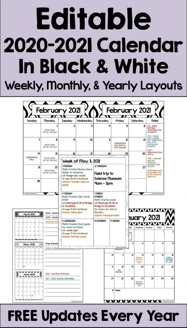 2020-2021 Calendar Printable And Editable With Free Updates