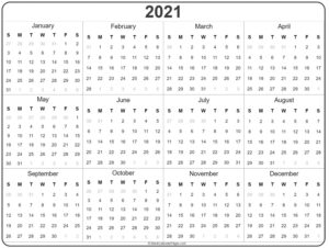 2021 Year Calendar | Yearly Printable
