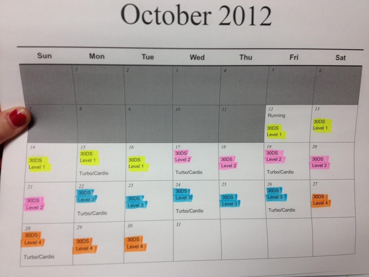 30 Day Shred Calendar Printable