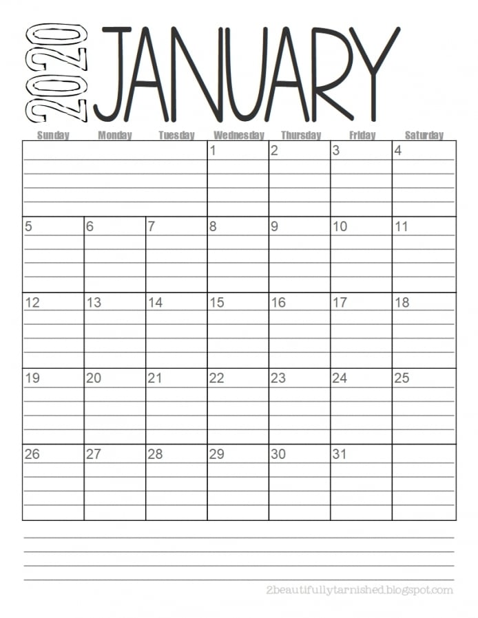 Printable Lined Monthly Calendar
