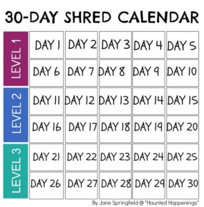 Calendar Template For Jillian Michael's "30-Day Shred" To