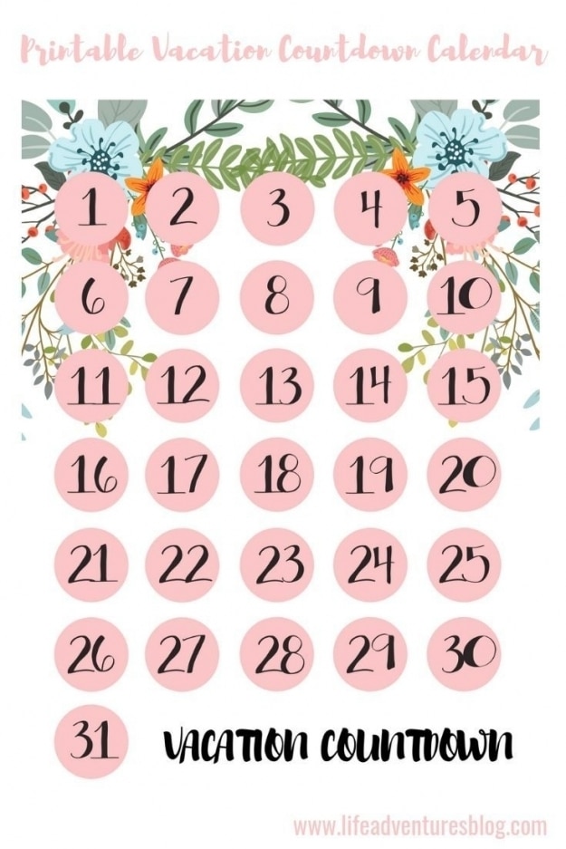 Printable Vacation Countdown Calendar