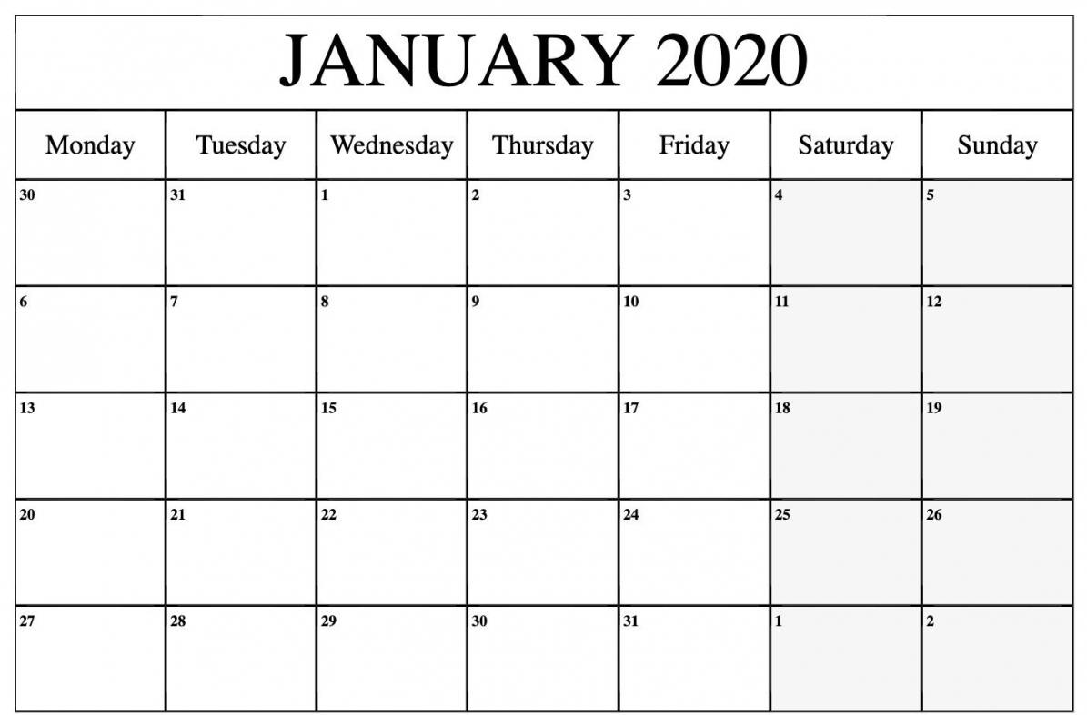 Pdf Printable Calander 2020 Templates