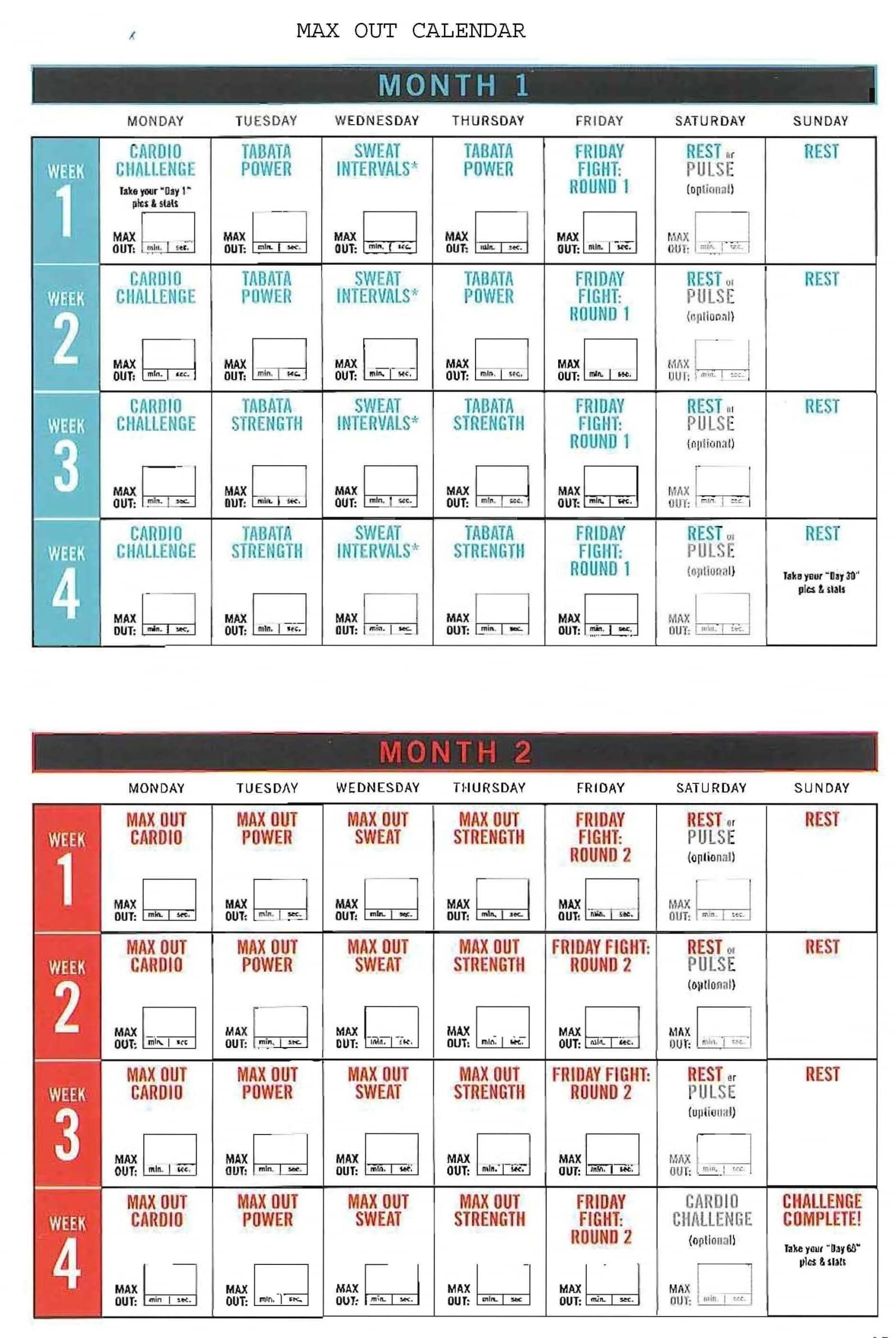 Printable Insanity Calendar 2020
