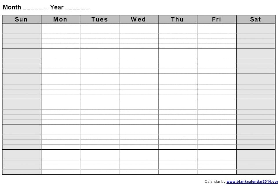 Printable Monthly Calendar With Lines
