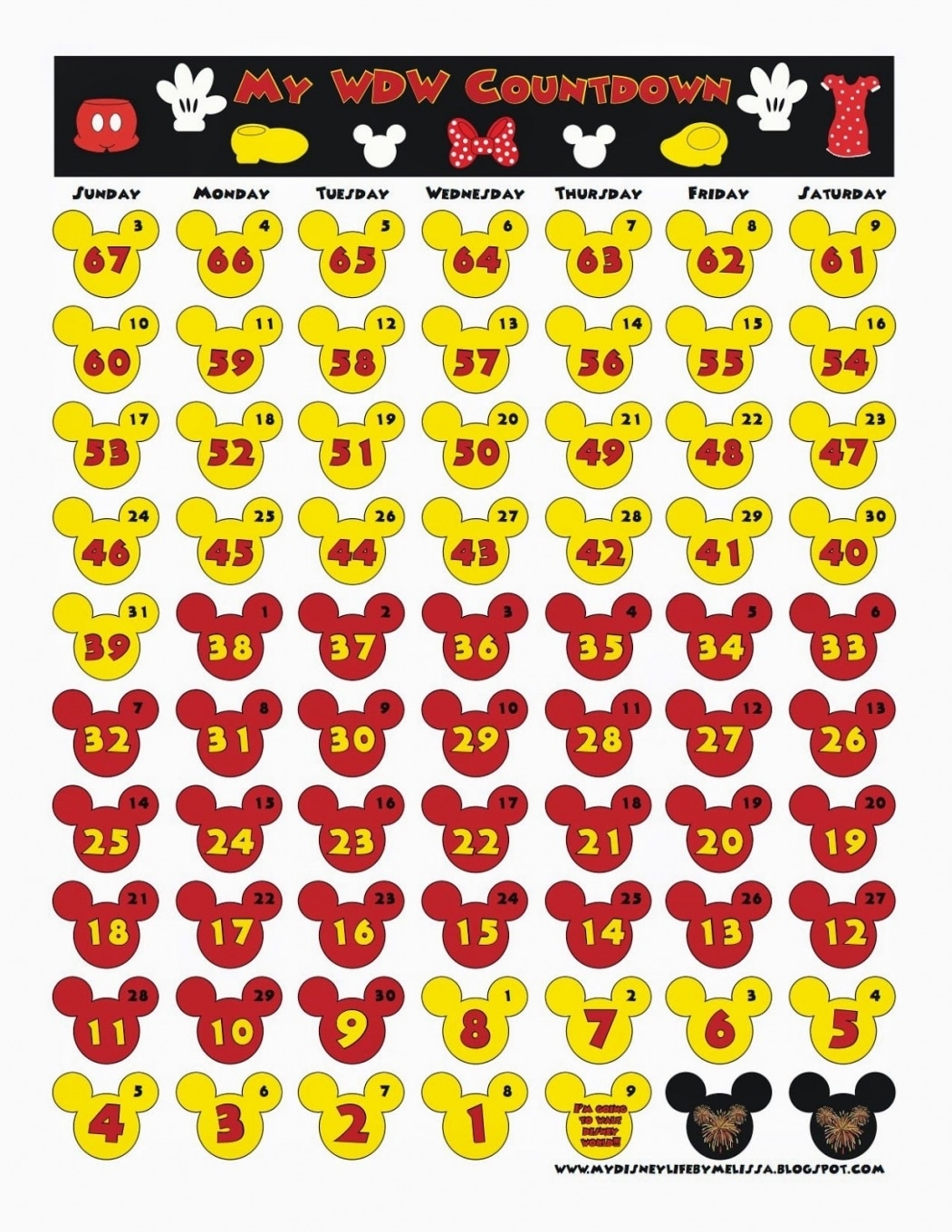100 Day Disney Countdown Printable
