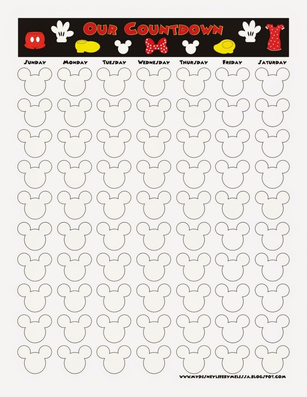100 Day Disney Countdown Printable